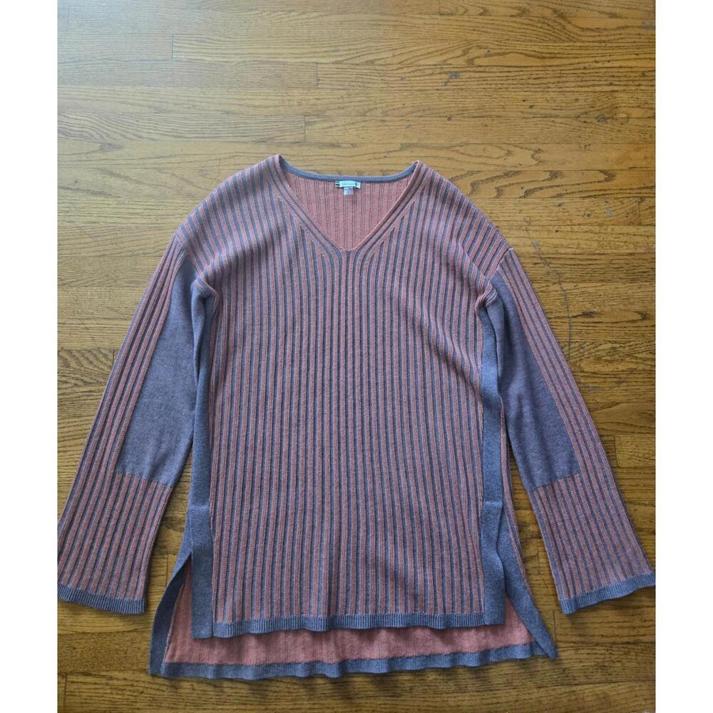 Smartwool Womens Large Shadow Pine V-Neck Tight Knit Rib Pullover Sweater